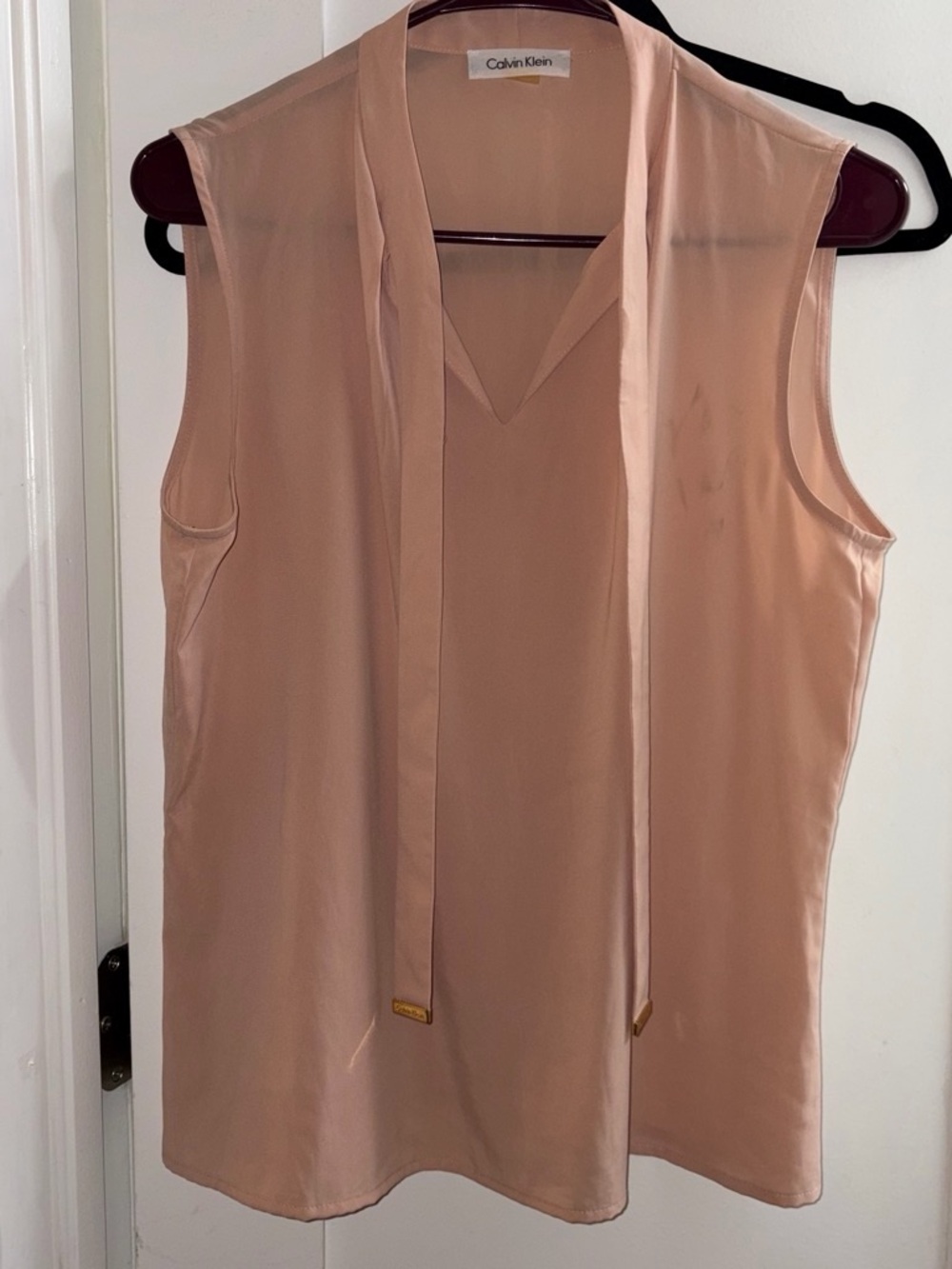 Calvin Klein Blush Pink Sleeveless V-Neck Tie-Neck Camisole